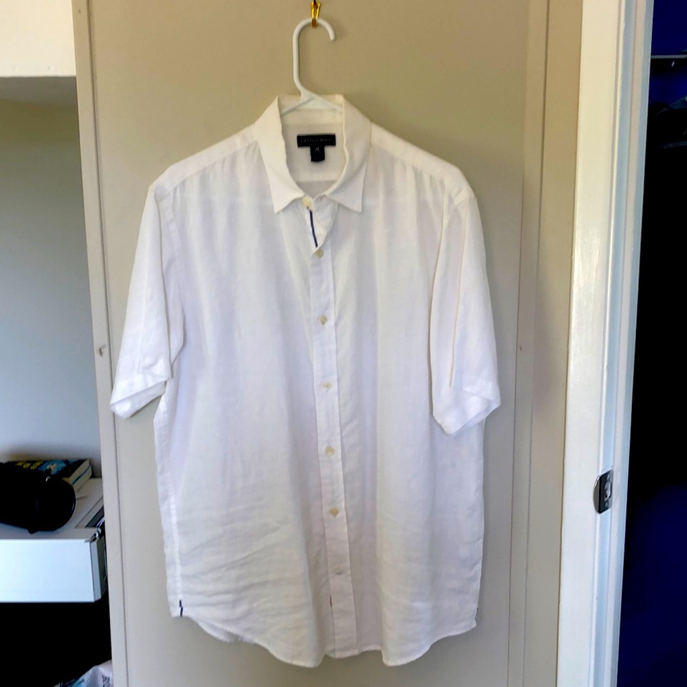 Lands End Men’s 100% Linen white short sleeve shirt medium